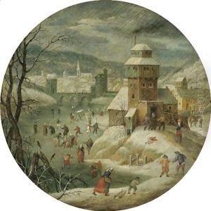 A Village Scene In Winter With Figures Skating by Abel Grimmer