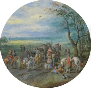 A Landscape With Travellers On A Road Passing A Small Copse
