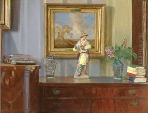 Interior With Chinese Figurine by Konstantin Andreevic Somov