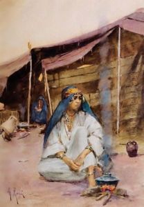 Young Girl Sitting By A Tent