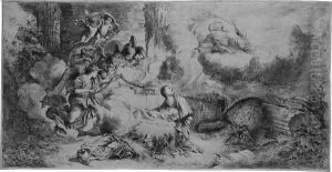 God The Father And Angels Adoring The Christ Child by Giovanni Benedetto Castiglione