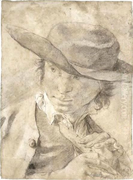 A Boy In A Broad-Brimmed Hat, Holding A Flute - view 1