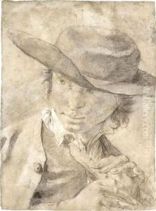 A Boy In A Broad-Brimmed Hat, Holding A Flute by Giovanni Battista Piazzetta