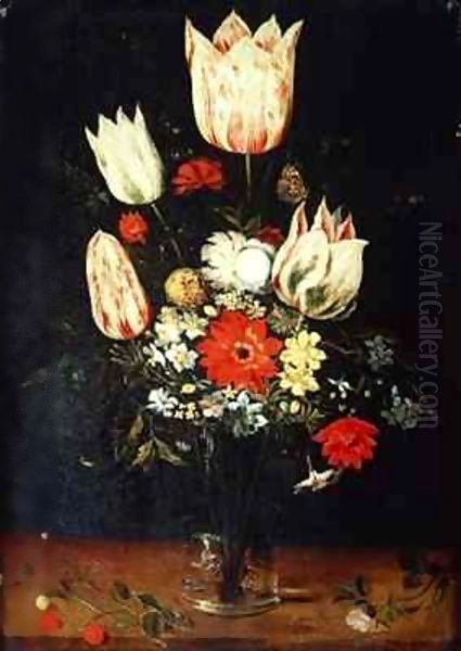 Flowers in a Glass Vase on a Ledge - view 1