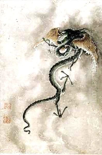 A winged dragon, from an album of 12 depicting animals and birds, Chinese - view 1