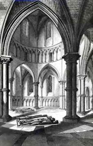 Interior of the Temple Church showing the effigies of the Knights