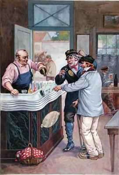 The Aperitif Hour at the Cafe, postman playing dice with a peasant - view 1