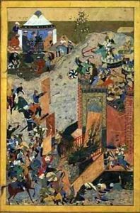 Assault on a Castle, Persian, Timurid Period by (Kamal al-Din Bihzad) Bihzad