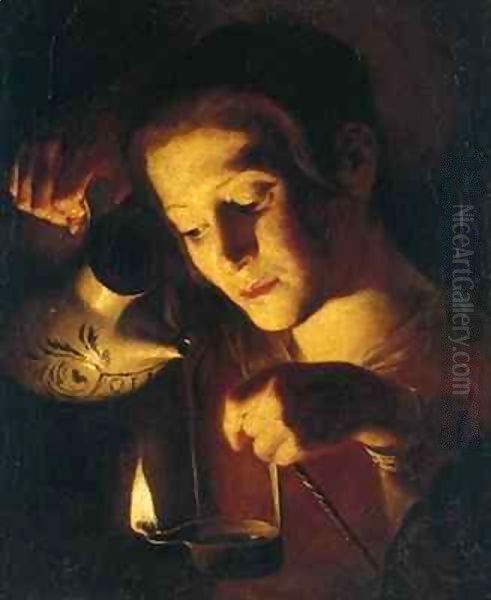Girl pouring oil into a lamp - view 1