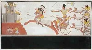 Ramesses II (1279-13 BC) at the Battle of Kadesh, facing the army of Muwattali, King of the Hittites