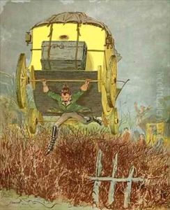 Baron Munchausen carries his carriage in a narrow road by Alphonse Adolphe Bichard