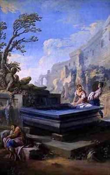 Washerwomen at a Classical Fountain - view 1