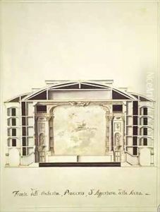 Cross section view of a theatre on the Grand Canal showing the stage and orchestra by Pietro Bianchi