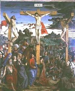 Crucifixion with St. Jerome and St. Francis by Francesco Bianchi Ferrari