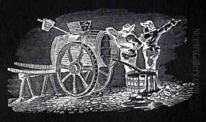 Two Men with a Barrel Cart from 'History of British Birds and Quadrupeds' by Thomas Falcon Bewick