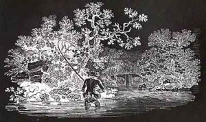 Playing a Salmon from 'History of British Birds and Quadrupeds' by Thomas Falcon Bewick