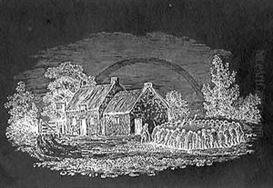 Cockfight Outside an Inn from 'History of British Birds and Quadrupeds' by Thomas Falcon Bewick