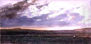 Landscape with rustics working, Evening Effect by William Roxby Beverly
