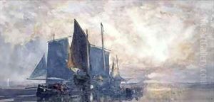 Fishing Boats at Anchor Sunset by William Roxby Beverly