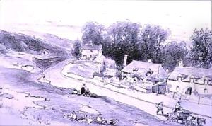 Road with cottages, carts and geese by William Roxby Beverly
