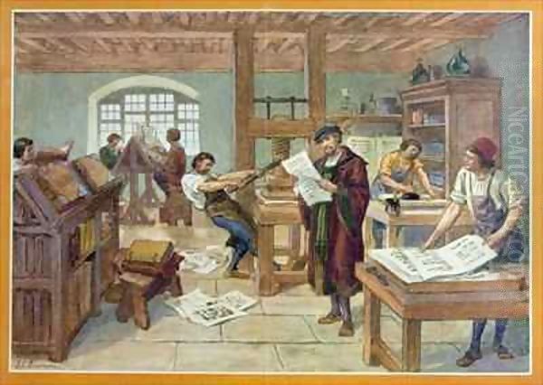 The Invention by Gutenberg of Moveable Type printing - view 1