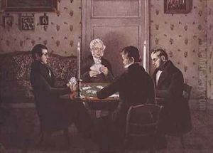 Anthony playing cards with his friends by Mary Ellen Best