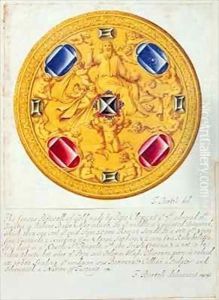 Front view of a pectoral ornament of gold and jewels made for Pope Clement VII by Cellini in c.1523-34