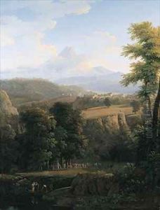 A ceremonial procession in an extensive landscape