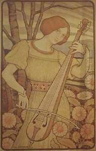 Young Woman with a Lute by Paul Berthon