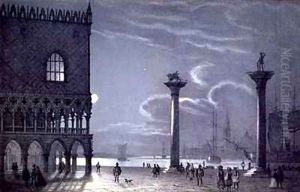 Nocturnal Scene of Palazzo Ducale and the Two Columns, Venice by Berselli