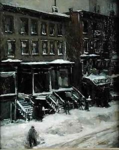 A New York Street Scene by Louis Frederick Berneker