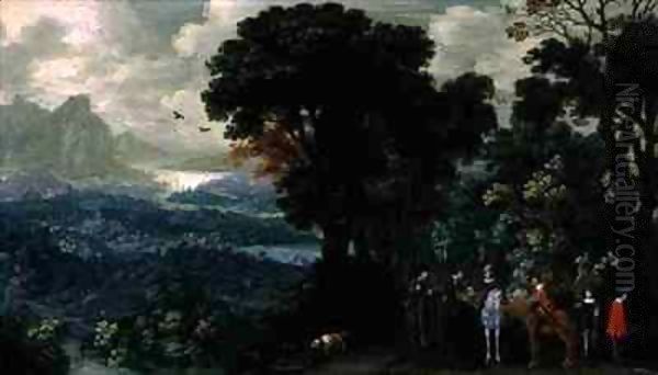 Landscape with travellers purchasing game - view 1