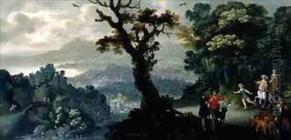 Landscape with a hunting party - view 1