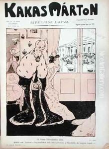 Caricature of the Russian Tsar Nicholas II (1868-1918) and his wife, the Tsarina Alexandra Feodorovna (1872-1918) terrified by the Duma, from the Hungarian satirical magazine by Ber