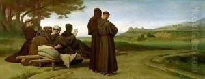 St. Francis of Assisi, while being carried to his final resting place at Saint-Marie-des-Anges, blesses the town of Assisi in 1226 by Francois Leon Benouville