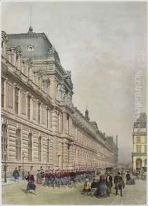 View of the new facade of the Louvre on rue de Rivoli by Philippe Benoist