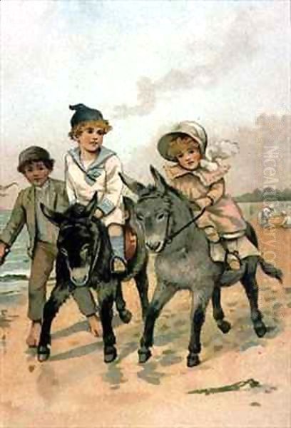 Children Riding Donkeys at the Seaside - view 1