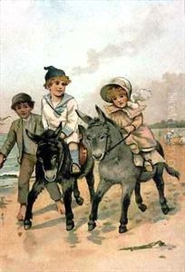 Children Riding Donkeys at the Seaside by Harriet M. Bennett