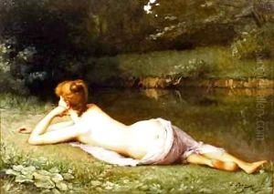 Reclining nude on a riverbank