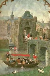 Boating in the month of May, from a Book of Hours by Simon Bening