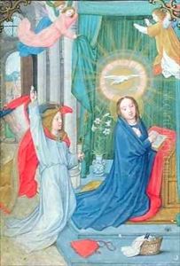 The Annunciation, miniature from the Norfolk Book of Hours by Simon Bening