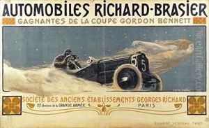 Poster showing Automobiles Richard-Brasier winning the Gordon Bennett Cup
