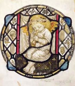 Stained Glass design of Putto playing the Flute by Robert Anning Bell