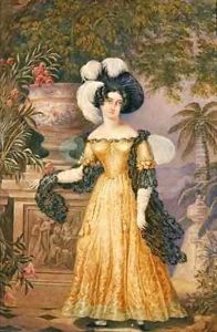 Lady Rowe, standing small full length on a terrace, a moonlit Jamaican landscape beyond by Isaac Mendes Belisario