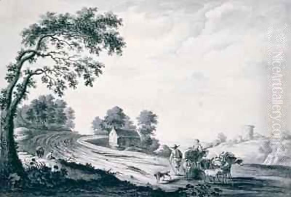 Italian Landscape with Peasants and Animals on a Road - view 1