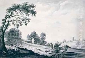 Italian Landscape with Peasants and Animals on a Road by William Beilby