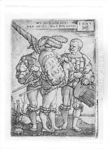 Military ensign, drummer and piper in the Thirty Years' War (1518-48) by Barthel Beham