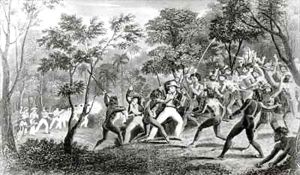 Attack of the Natives of Gambier Islands by Richard Bridges Beechey