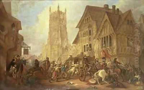 Cirencester Market Place, with the Abbey and the King's Head Hotel in 1642 - The First Bloodshed of the Civil War - view 1