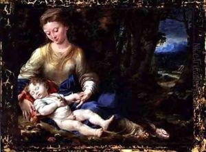 The Virgin and Child in a Landscape by Girolamo Mazzola Bedoli
